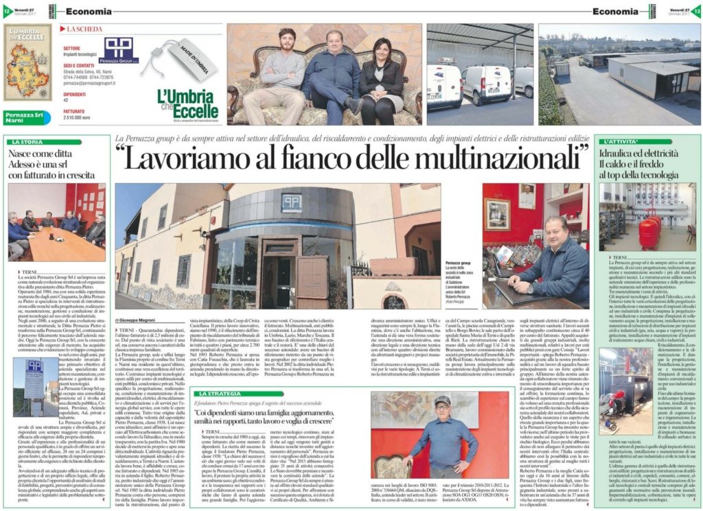 Articolo Corriere dell'Umbria su Pernazza Group - Impiantistica, Ristrutturazioni - Narni/Terni (Umbria)